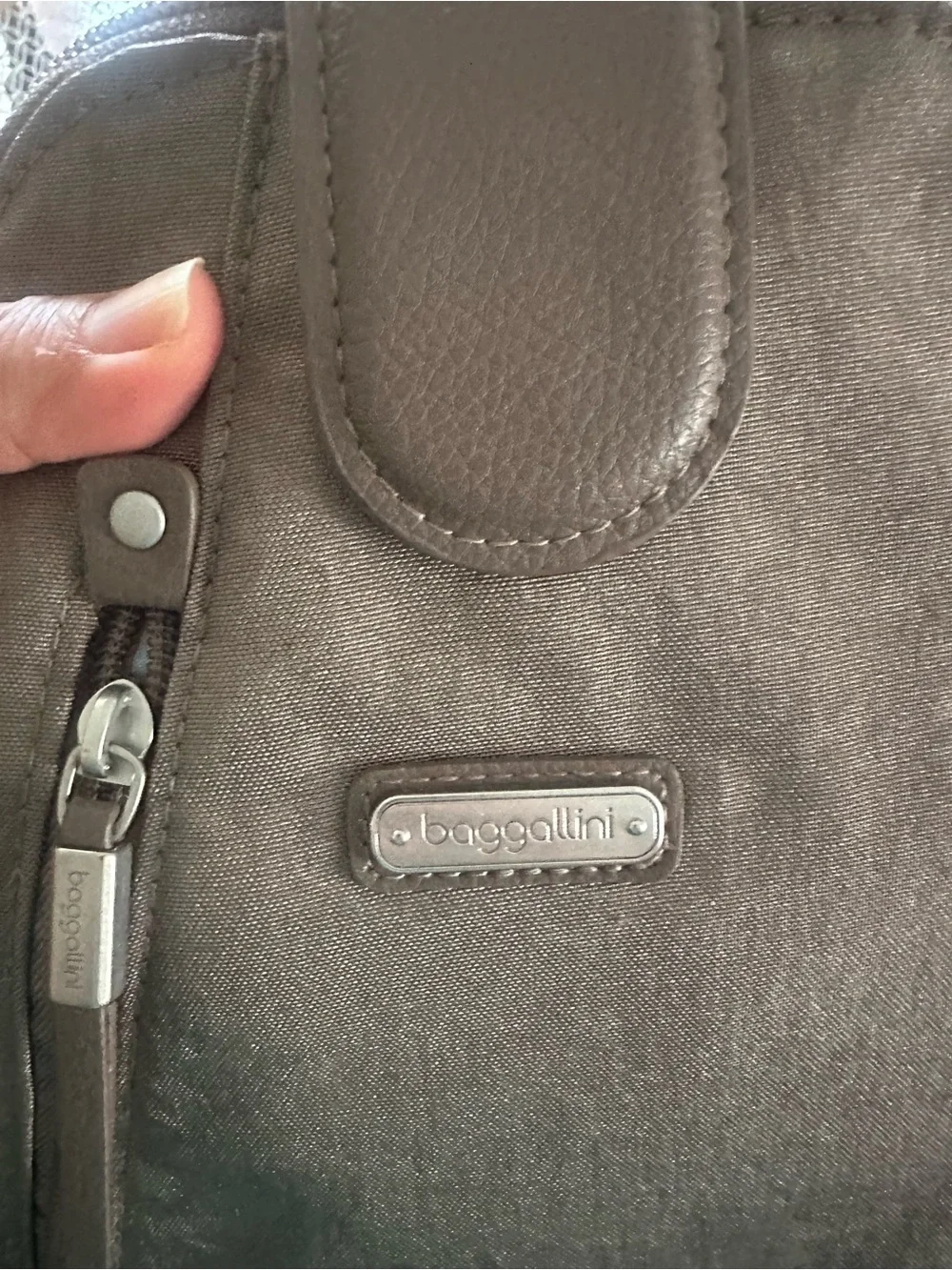 Baggallini Taupe Sling Backpack with Front Zip Pocket travel bag